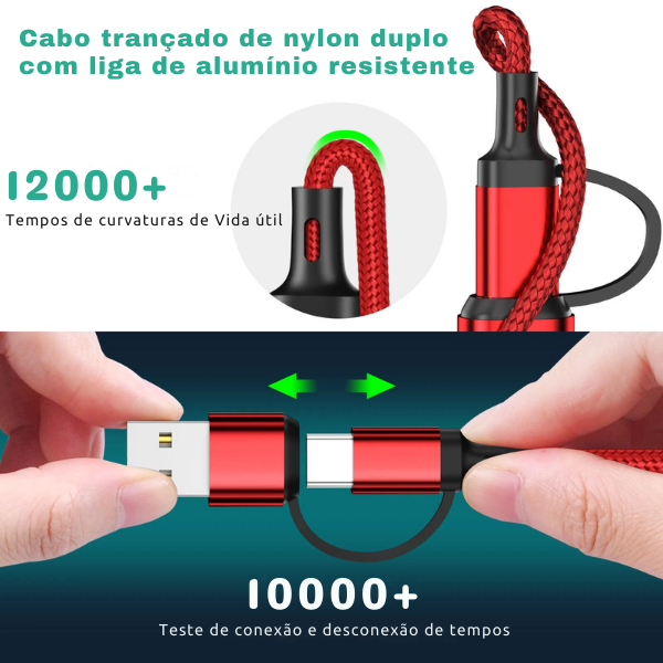 3 em 1 Cabo de Carregamento Rápido para IPhones, Micro USB Type C