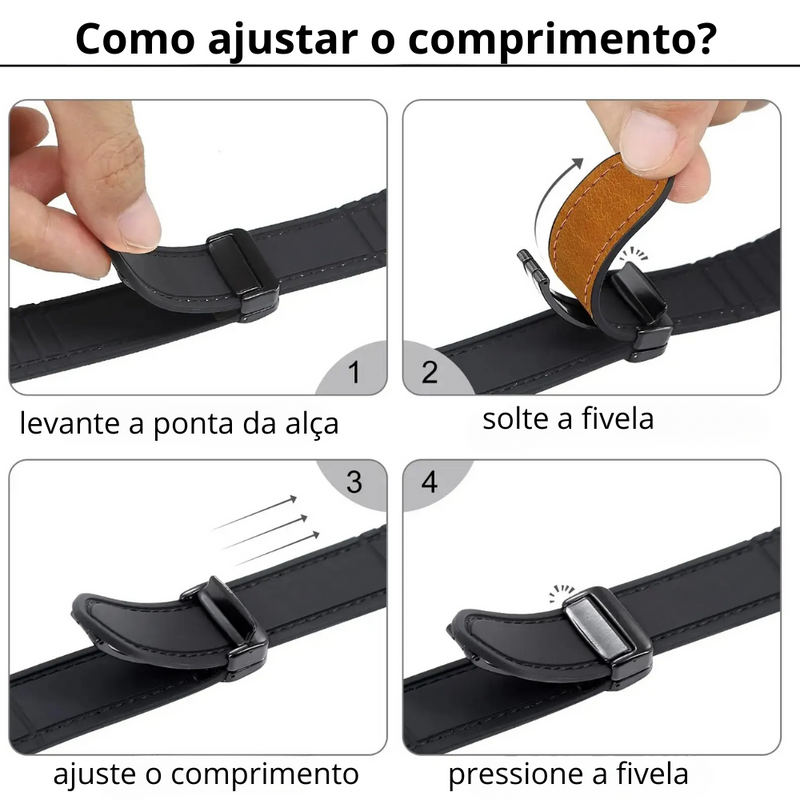 Pulseira Magnética de Couro Genuíno e Silicone para Apple Watch Band - Série 9, 8, 7, 6, SE, Ultra 2