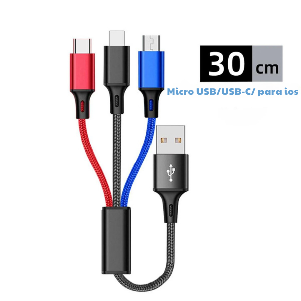 3 em 1 Cabo de Carregamento Rápido para IPhones, Micro USB Type C