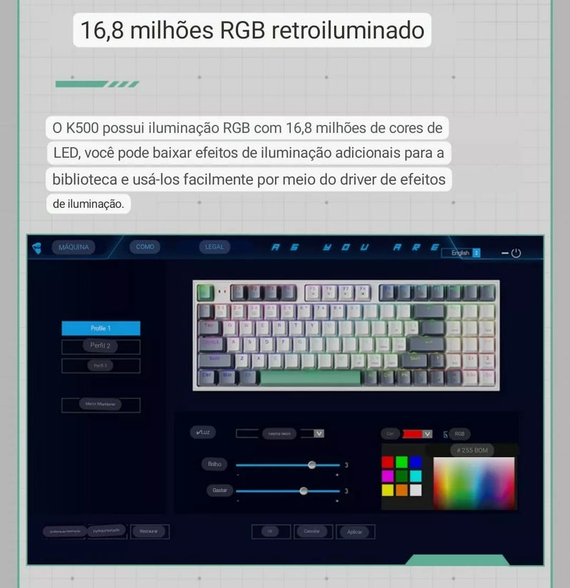 Teclado Mecânico Gaming RGB -Machenike K500