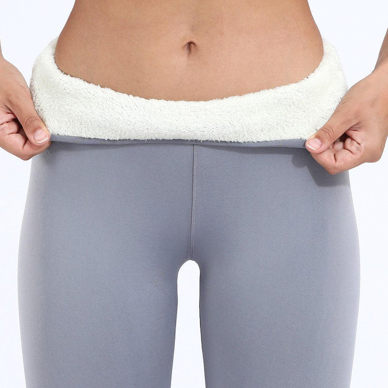 Calça Legging Feminina Com Forro de Lã de Cordeiro Inverno