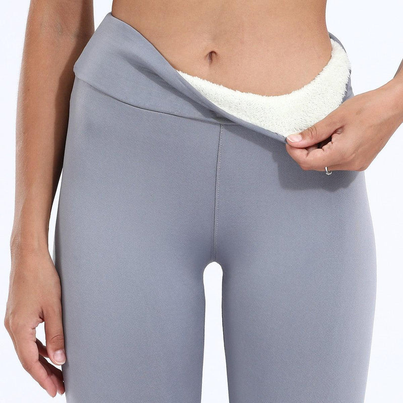 Calça Legging Feminina Com Forro de Lã de Cordeiro Inverno