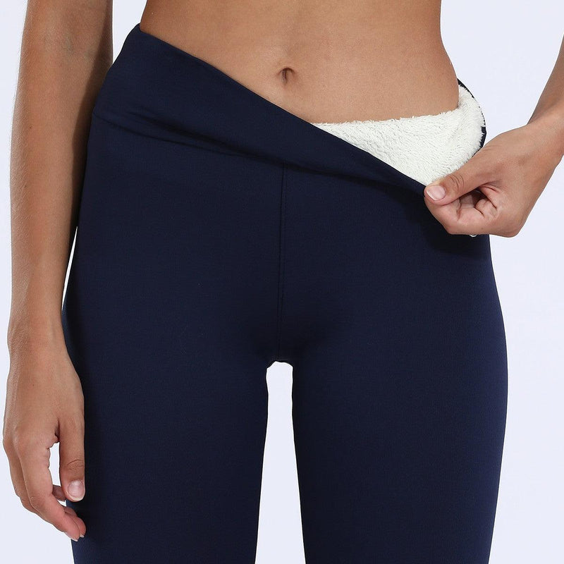 Calça Legging Feminina Com Forro de Lã de Cordeiro Inverno