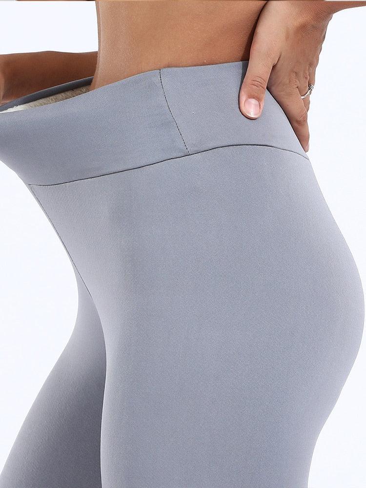 Calça Legging Feminina Com Forro de Lã de Cordeiro Inverno