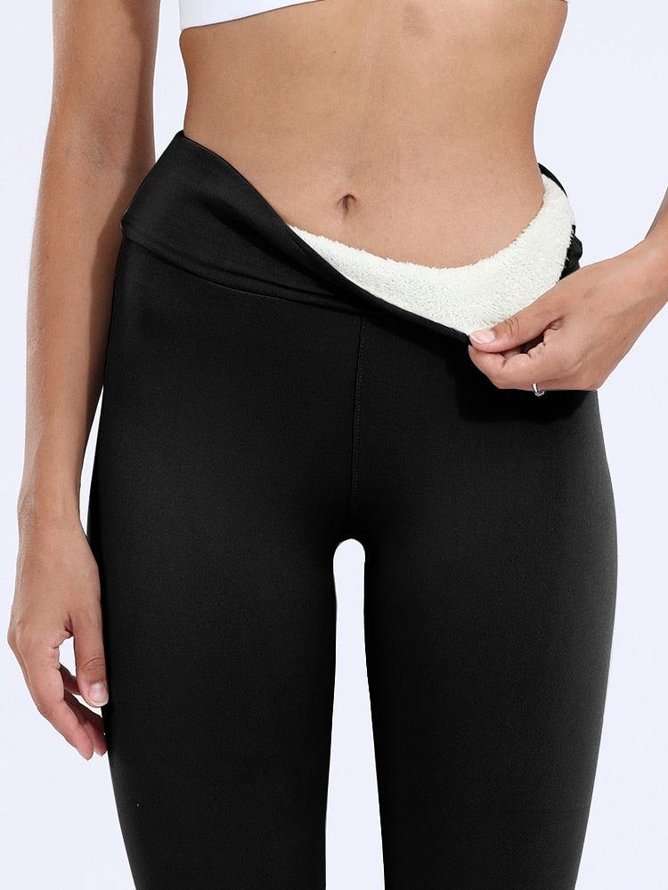 Calça Legging Feminina Com Forro de Lã de Cordeiro Inverno