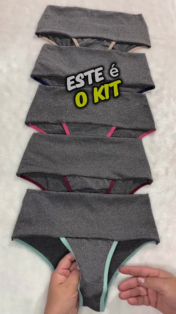 Kit 5 Calcinhas Fitness Cós Alto Calcinha Seca Barriga